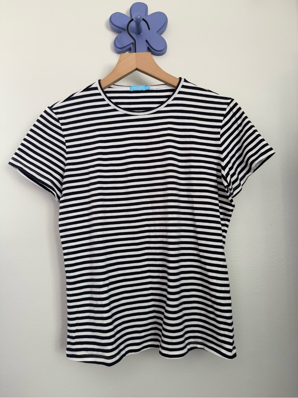 J.McLaughlin Medium Cotton Stripe Short Sleeve Tee Navy White Nautical Coastal